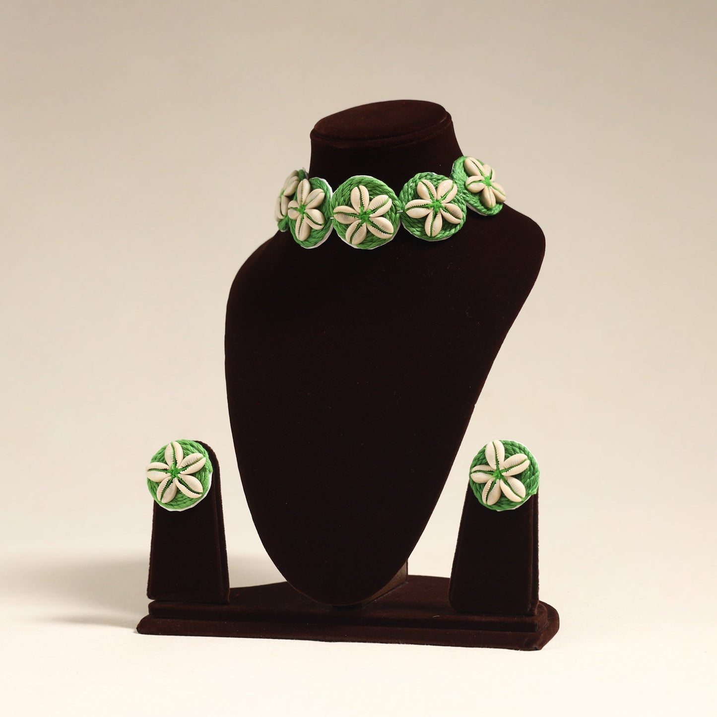 Navratri Special! Green Thread & Shell Work Necklace Set