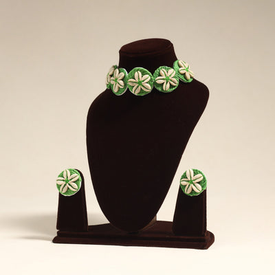 Navratri Special! Green Thread & Shell Work Necklace Set