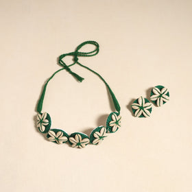 Navratri Special! Green Thread & Shell Work Necklace Set