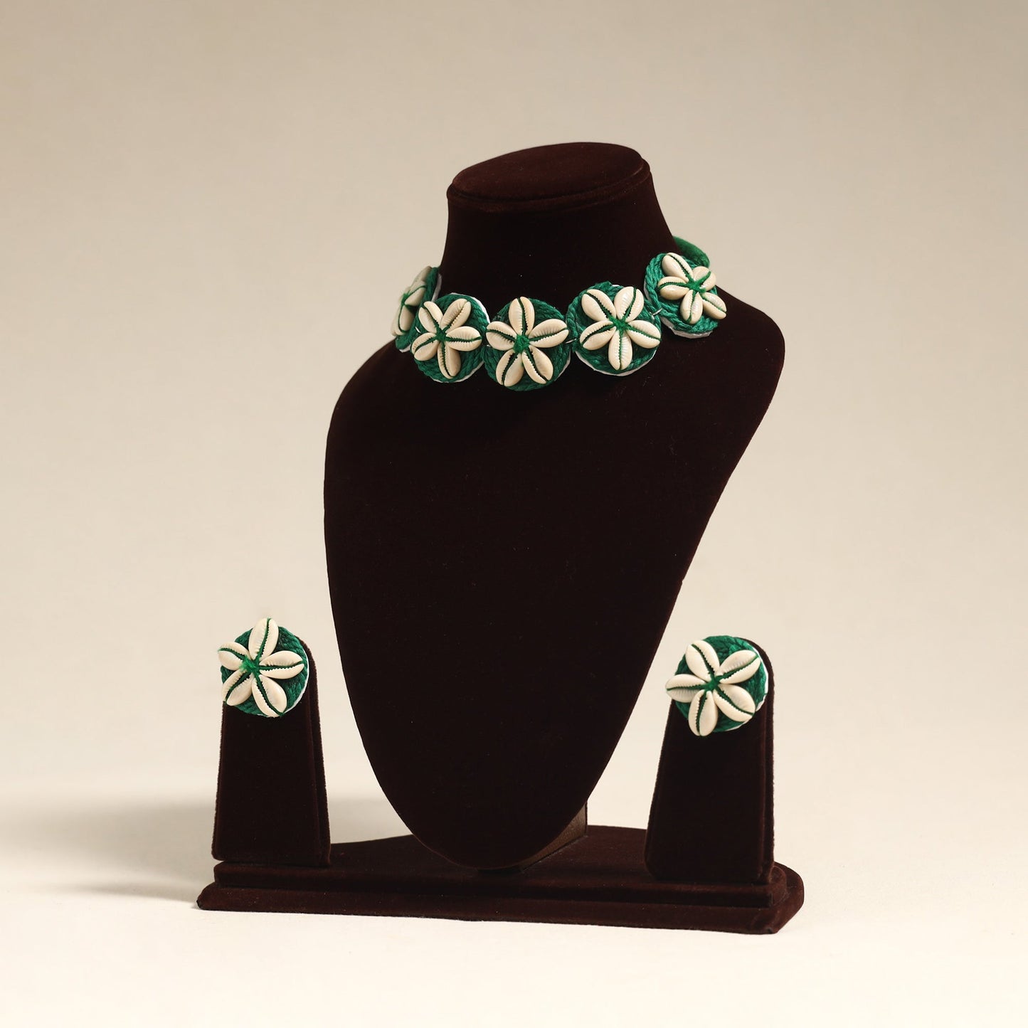 Navratri Special! Green Thread & Shell Work Necklace Set