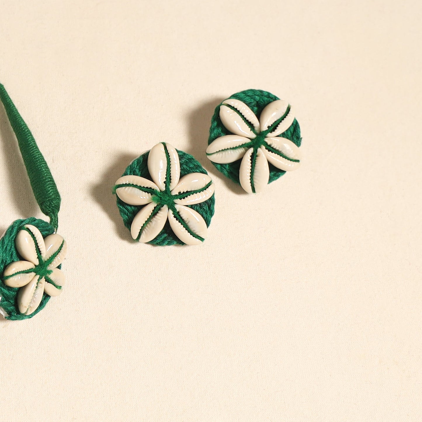 Navratri Special! Green Thread & Shell Work Necklace Set