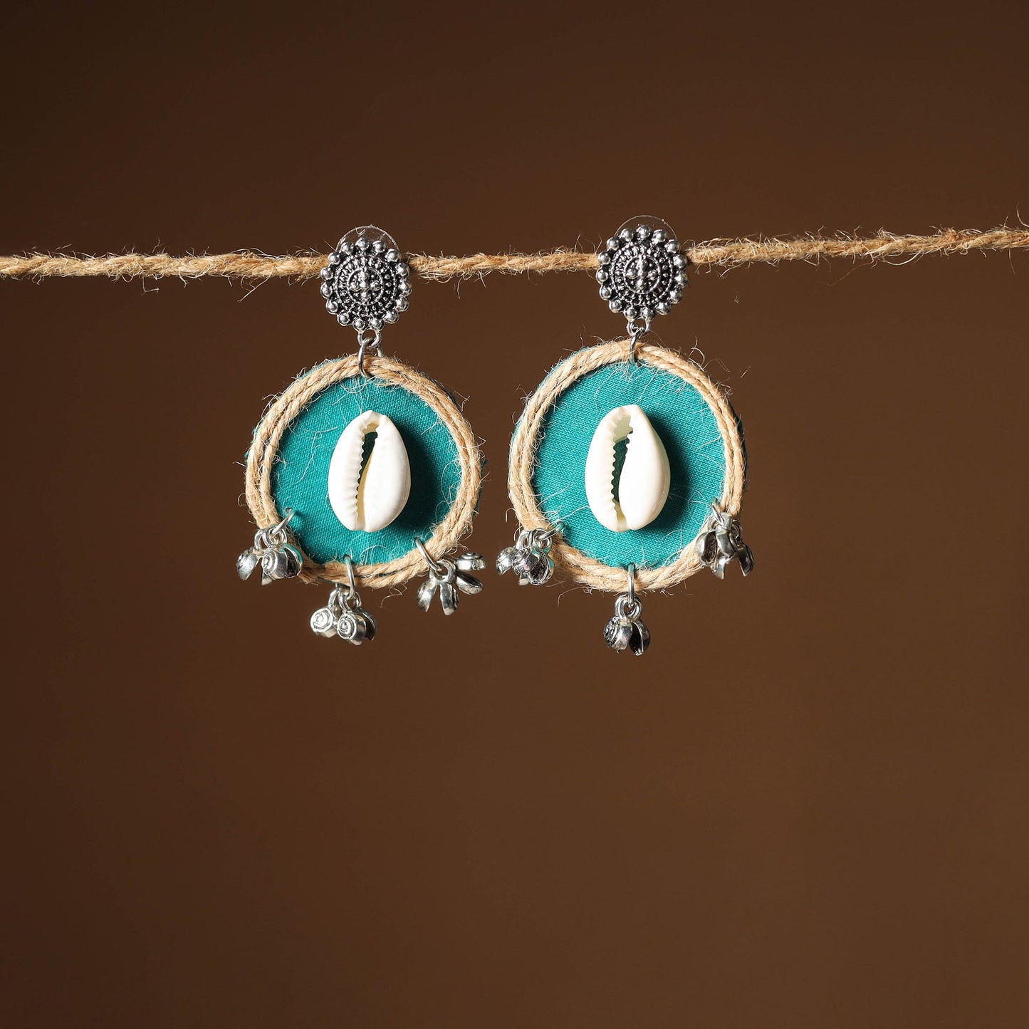 Green Nayra Jute Fabart Handmade Earrings