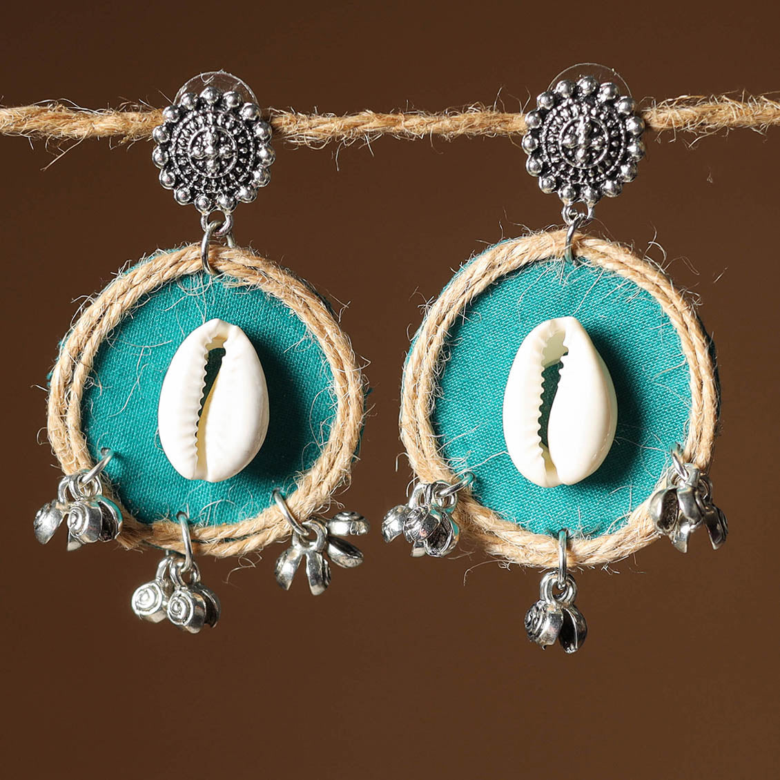 Green Nayra Jute Fabart Handmade Earrings