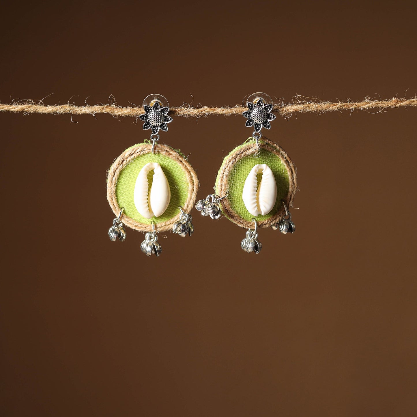 Green Noor Jute Fabart Handmade Earrings 