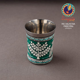 Odisha Pattachitra Green Handpainted Stainless Steel Glass