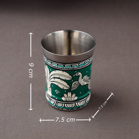 Odisha Pattachitra Green Handpainted Stainless Steel Glass