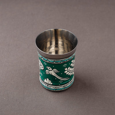 Odisha Pattachitra Green Handpainted Stainless Steel Glass