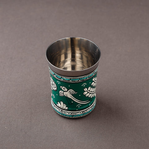 Odisha Pattachitra Green Handpainted Stainless Steel Glass