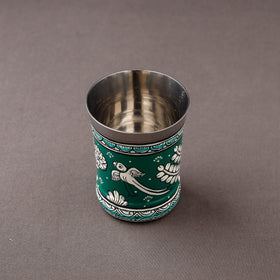 Odisha Pattachitra Green Handpainted Stainless Steel Glass