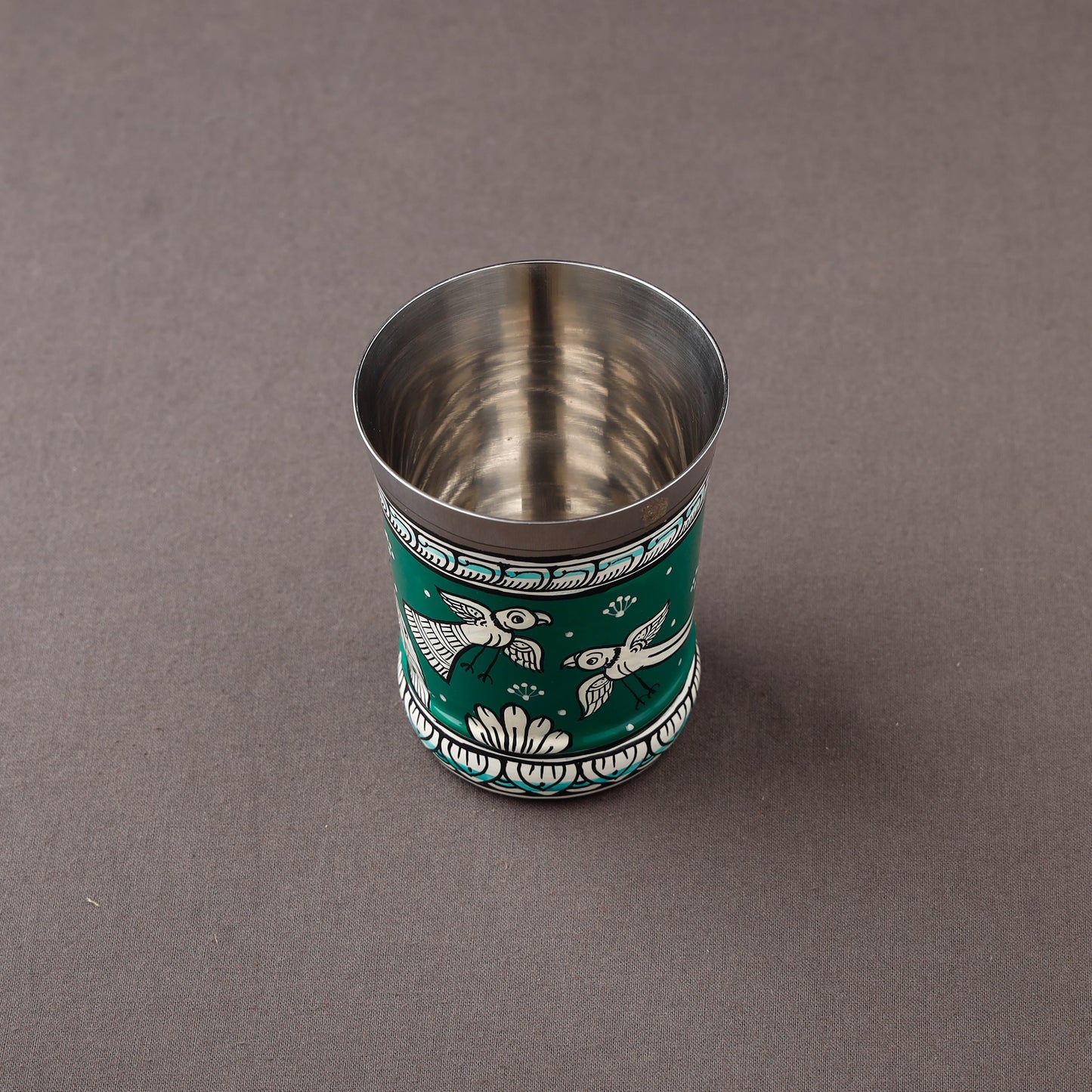 Odisha Pattachitra Green Handpainted Stainless Steel Glass