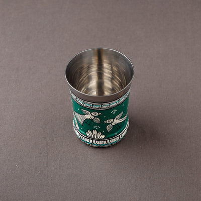 Odisha Pattachitra Green Handpainted Stainless Steel Glass