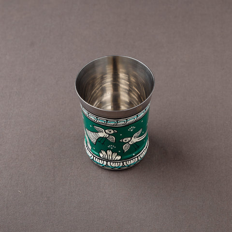 Odisha Pattachitra Green Handpainted Stainless Steel Glass