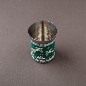 Odisha Pattachitra Green Handpainted Stainless Steel Glass