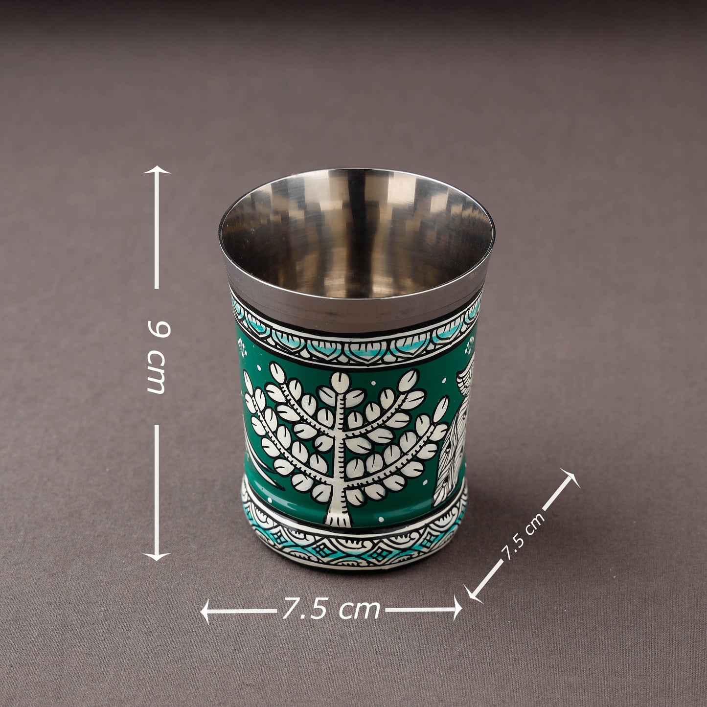 Odisha Pattachitra Green Handpainted Stainless Steel Glass