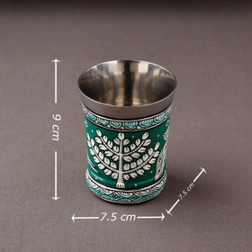 Odisha Pattachitra Green Handpainted Stainless Steel Glass