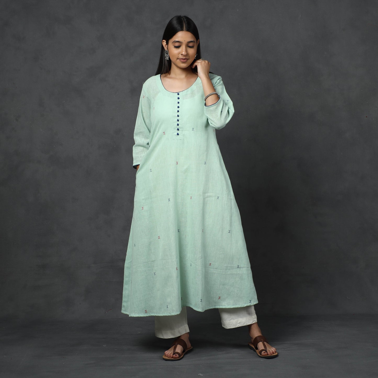 Buy Organic Kala Cotton Handloom Buti Long Kurta for Women
