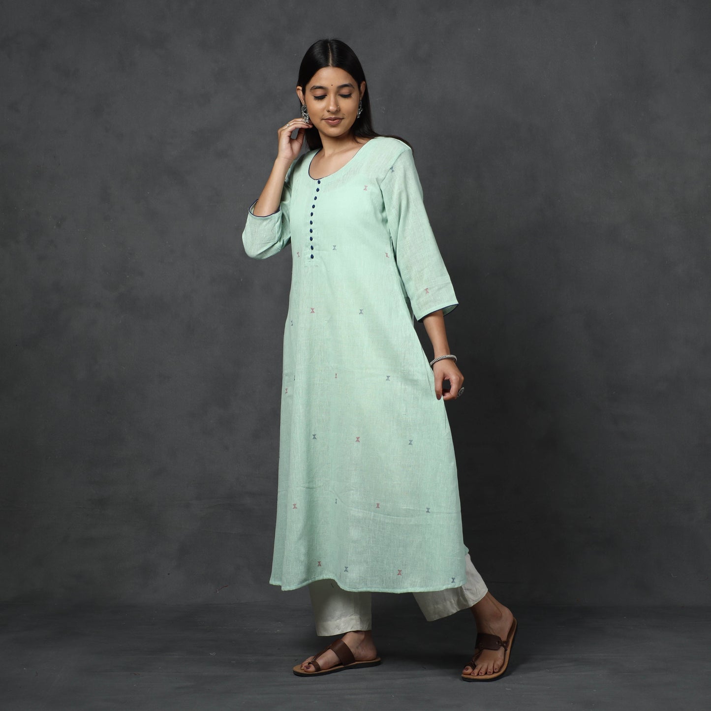 Buy Organic Kala Cotton Handloom Buti Long Kurta for Women