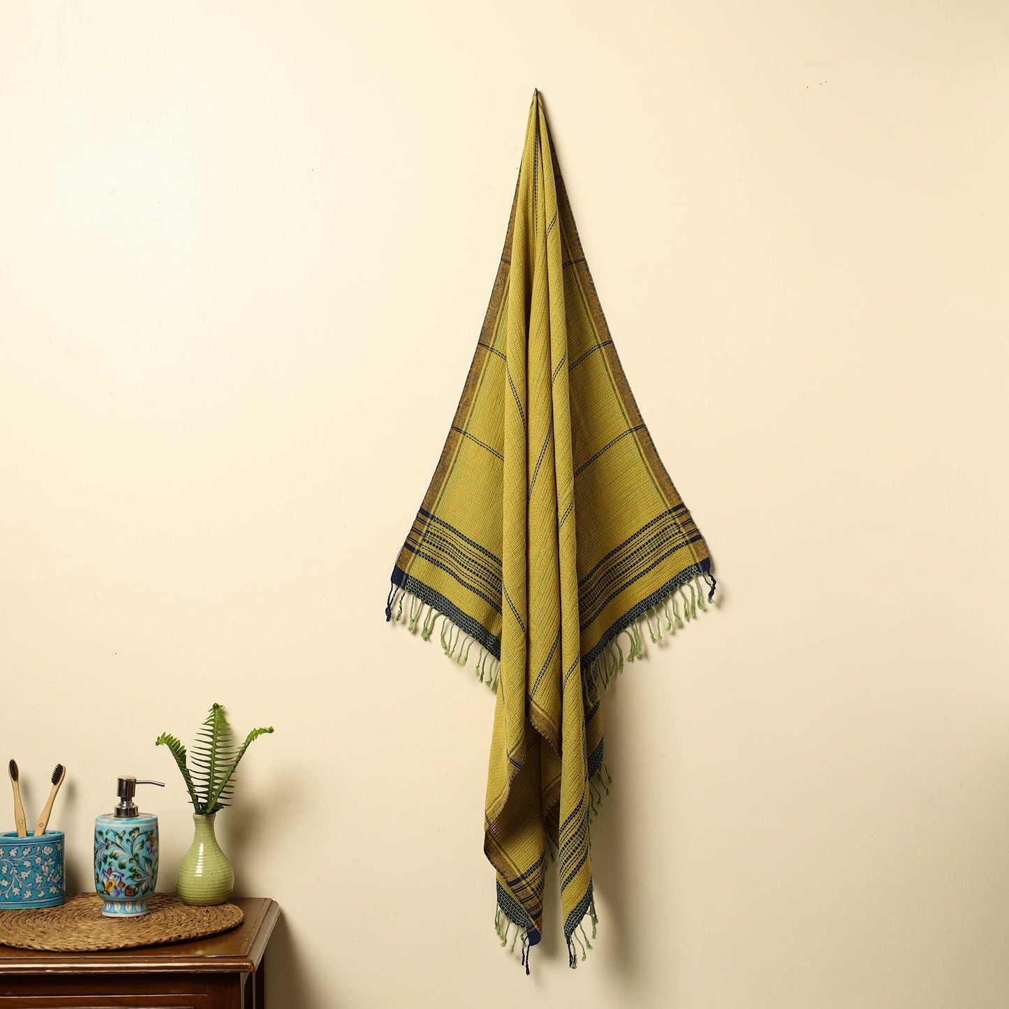 Green - organic kala cotton handloom towel 03 - handcrafted