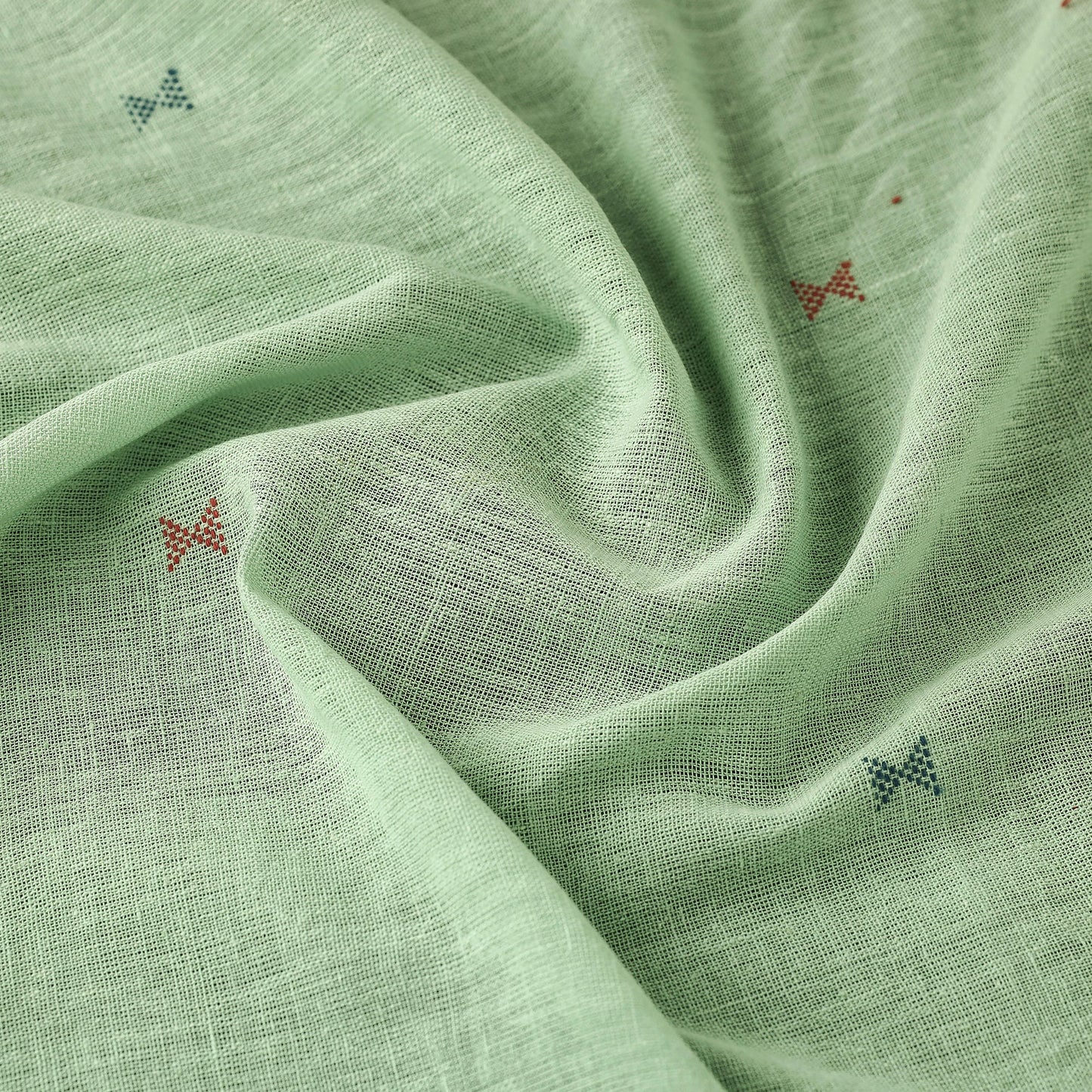Green - Organic Kala Cotton Pure Handloom Small Buti Fabric