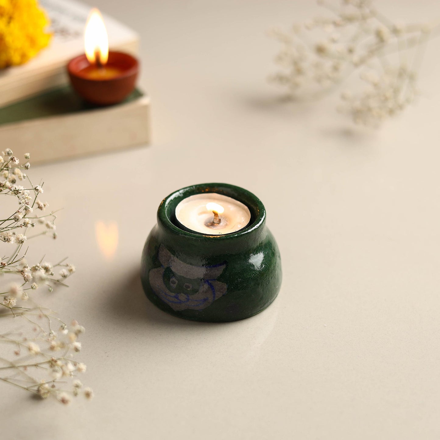  Original Blue Pottery Ceramic Tealight Candle Holder 