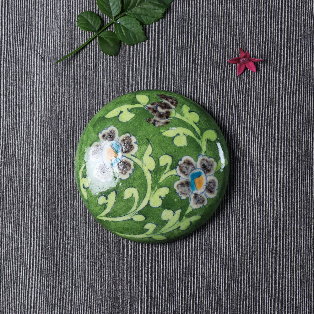 Green Original Blue Pottery Ceramic Tile Hand Mirror