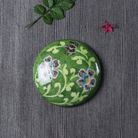 Green Original Blue Pottery Ceramic Tile Hand Mirror