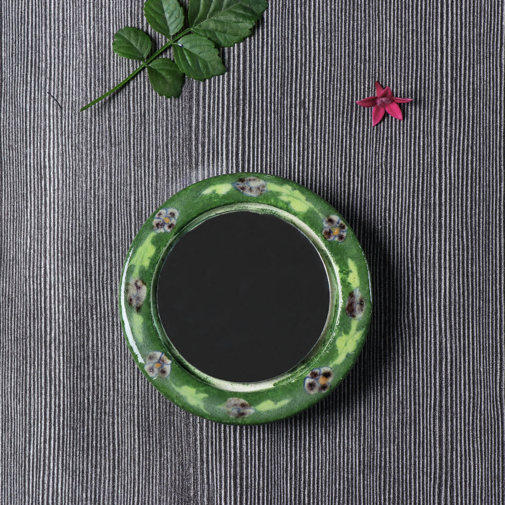 Green Original Blue Pottery Ceramic Tile Hand Mirror