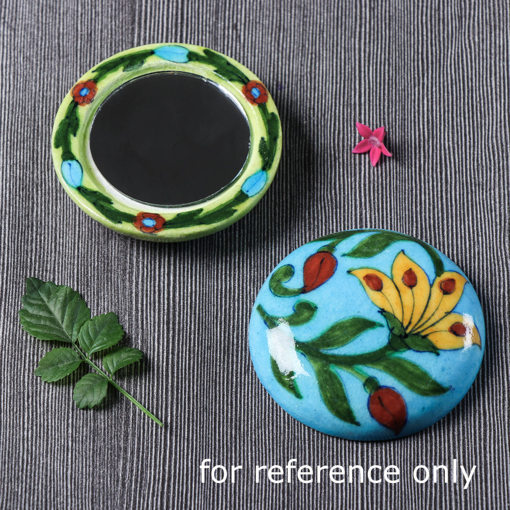 Green Original Blue Pottery Ceramic Tile Hand Mirror