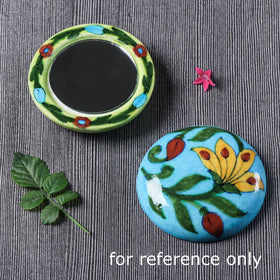 Green Original Blue Pottery Ceramic Tile Hand Mirror