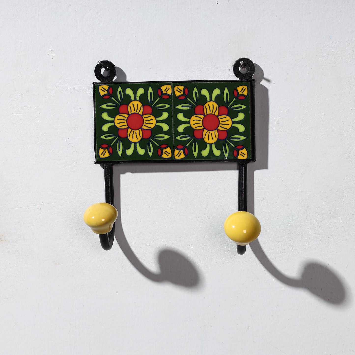  Original Blue Pottery Ceramic Tile Wall Hook Hanger (2 Peg) 