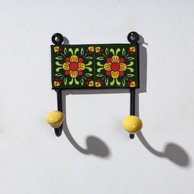  Original Blue Pottery Ceramic Tile Wall Hook Hanger (2 Peg) 