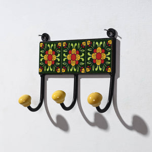  Original Blue Pottery Ceramic Tile Wall Hook Hanger (3 Peg) 