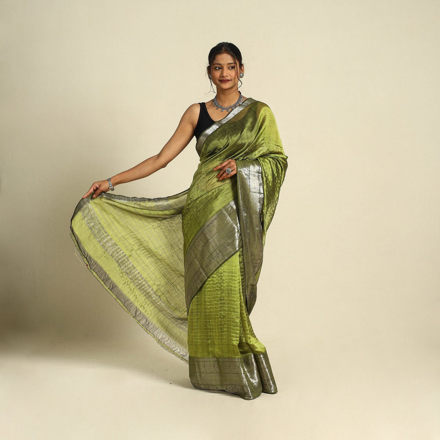 Original Handloom Silk Cotton Green Mangalagiri Saree