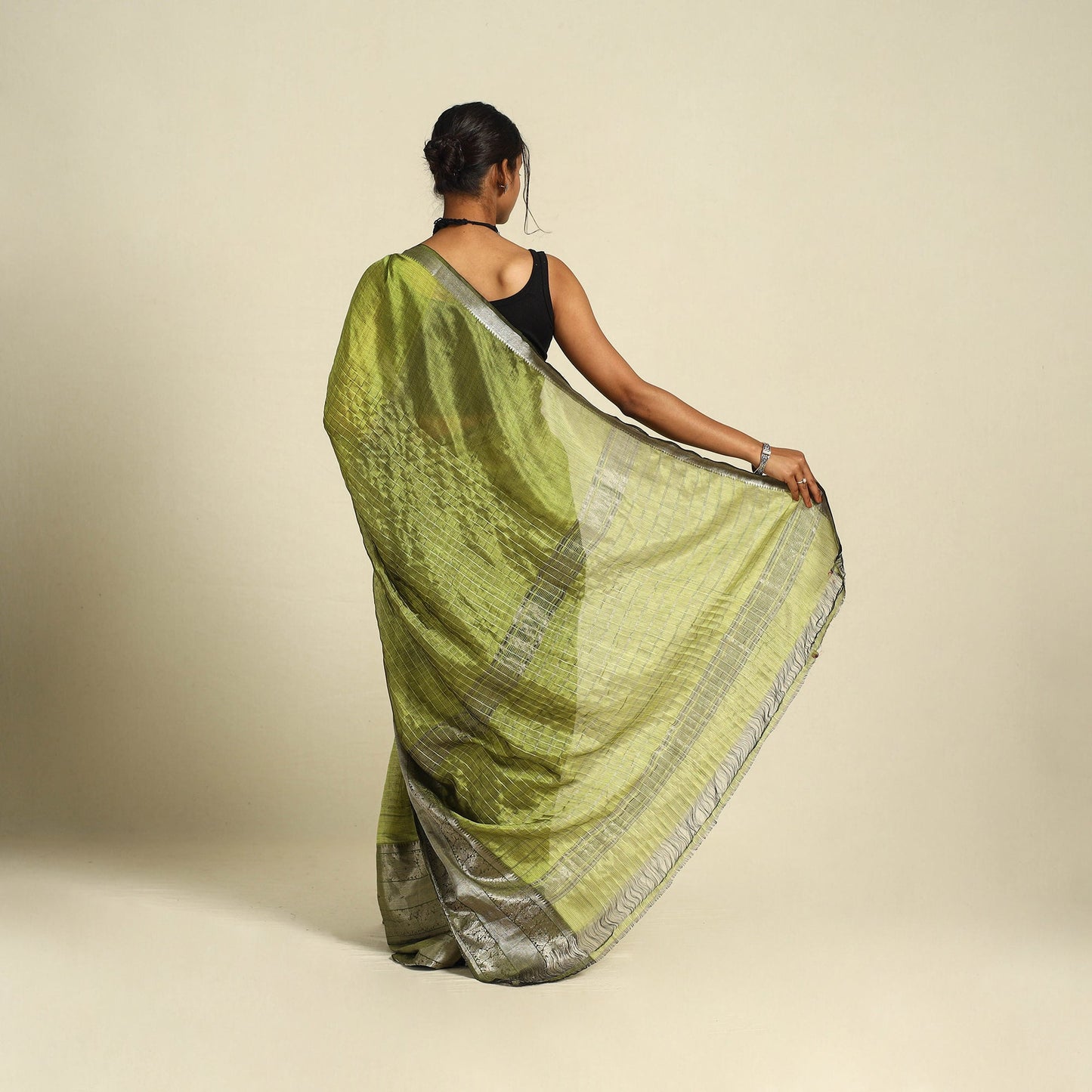 Original Handloom Silk Cotton Green Mangalagiri Saree