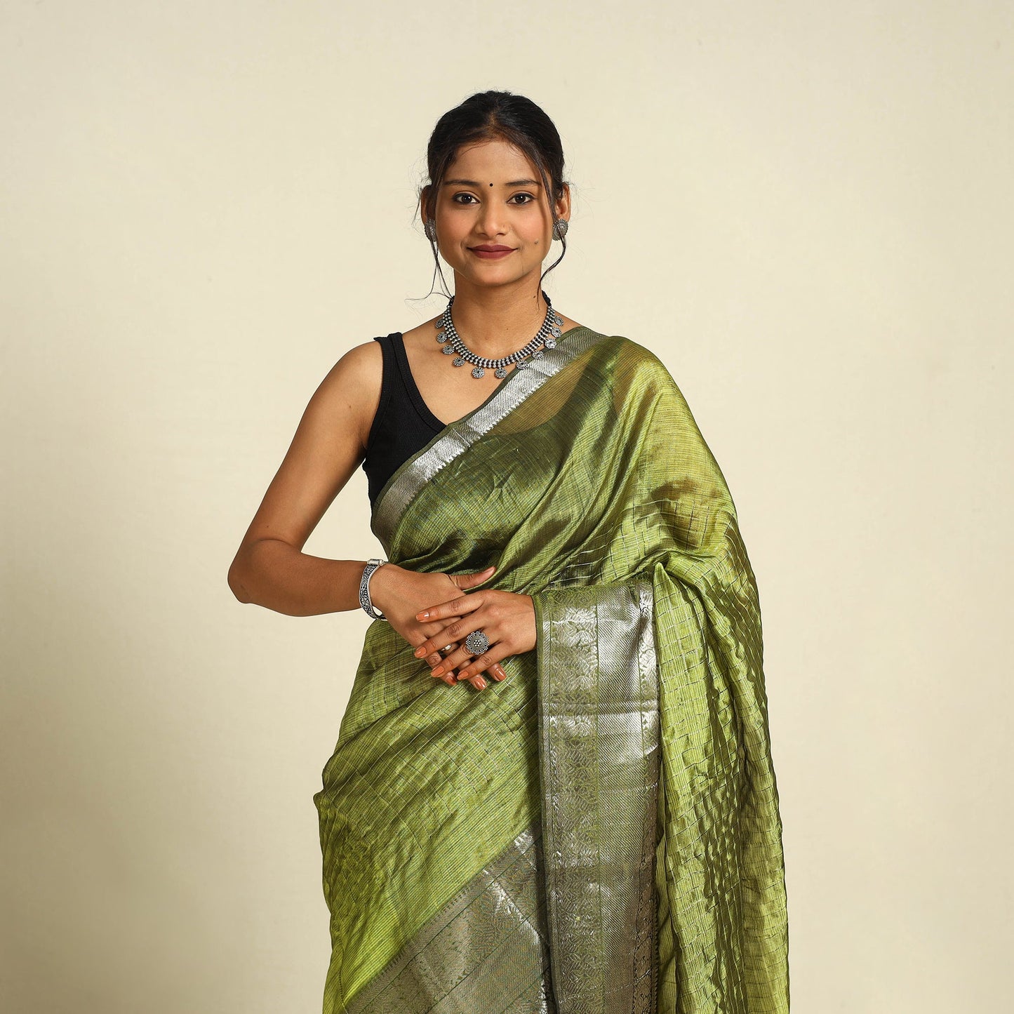 Original Handloom Silk Cotton Green Mangalagiri Saree