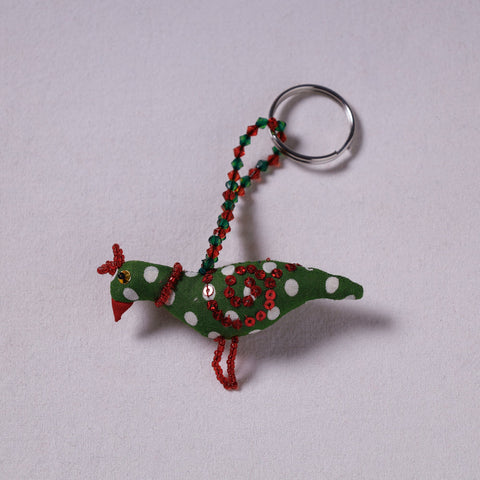 Green Handcrafted Fab Art & Beadwork Keychain 