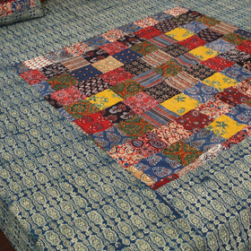 Green Patchwork Ajrakh Cotton Double Bed Sheet Set