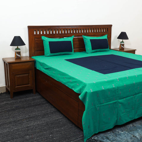 Green - patchwork cotton double jacquard bed sheet set 23