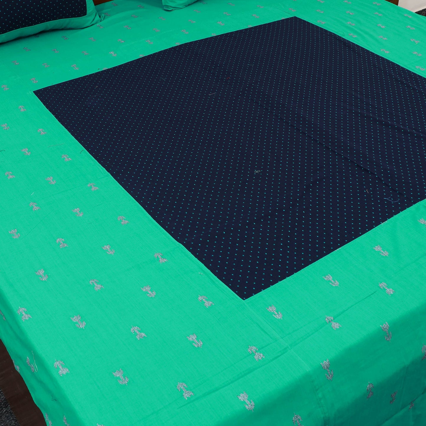 Green - patchwork cotton double jacquard bed sheet set 23