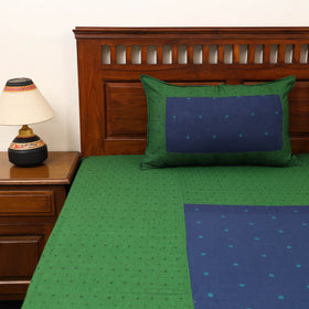 Green - patchwork cotton double jacquard bedsheet set 04