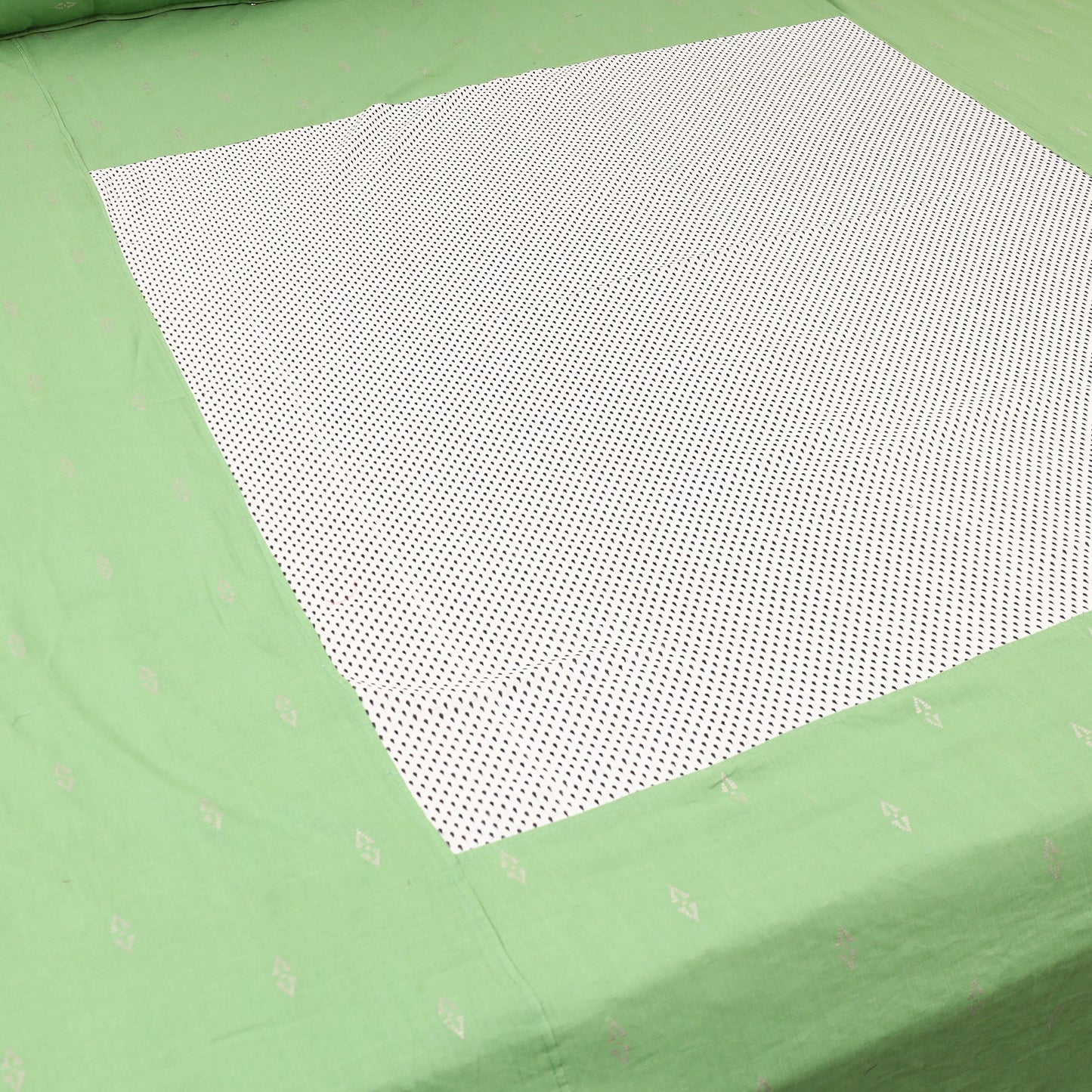 Green - patchwork cotton double jacquard bedsheet set 12