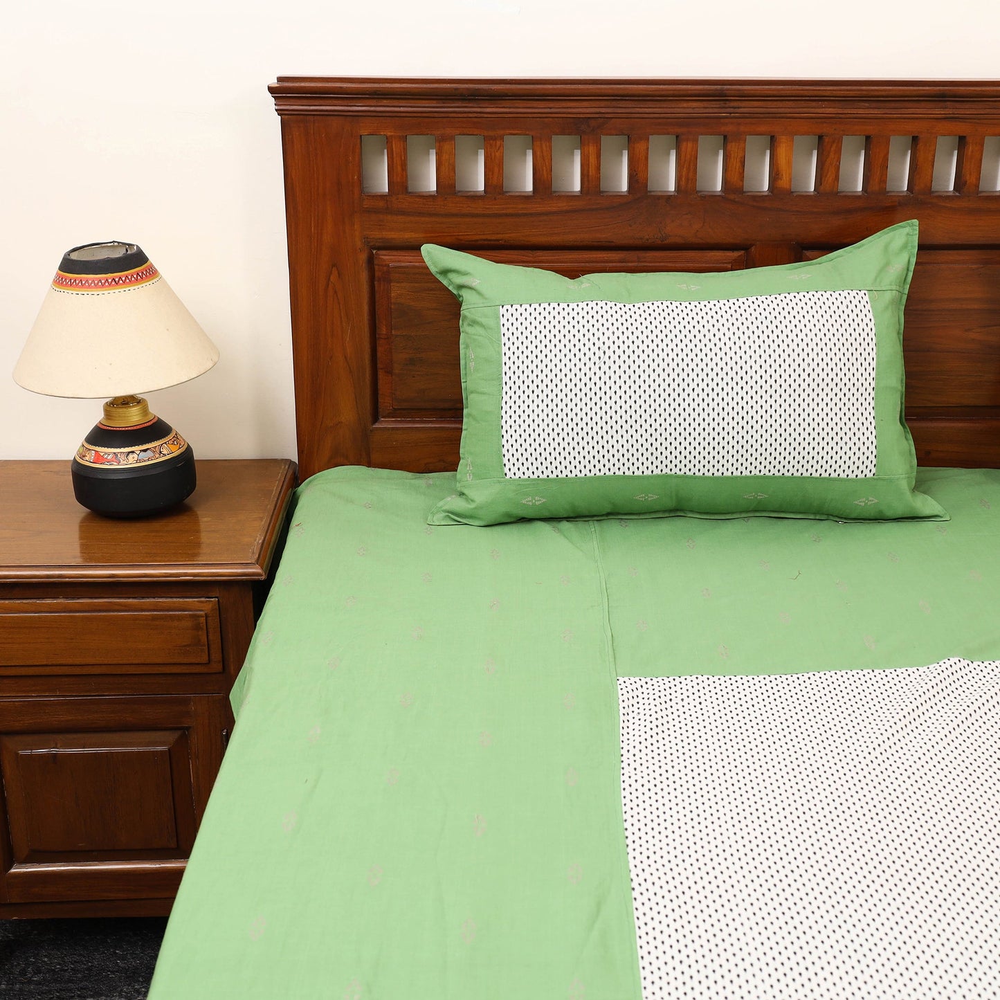 Green - patchwork cotton double jacquard bedsheet set 12