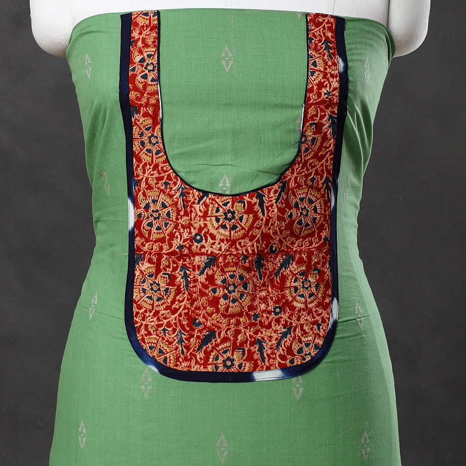 Green - patchwork cotton jacquard unstitched kurta material