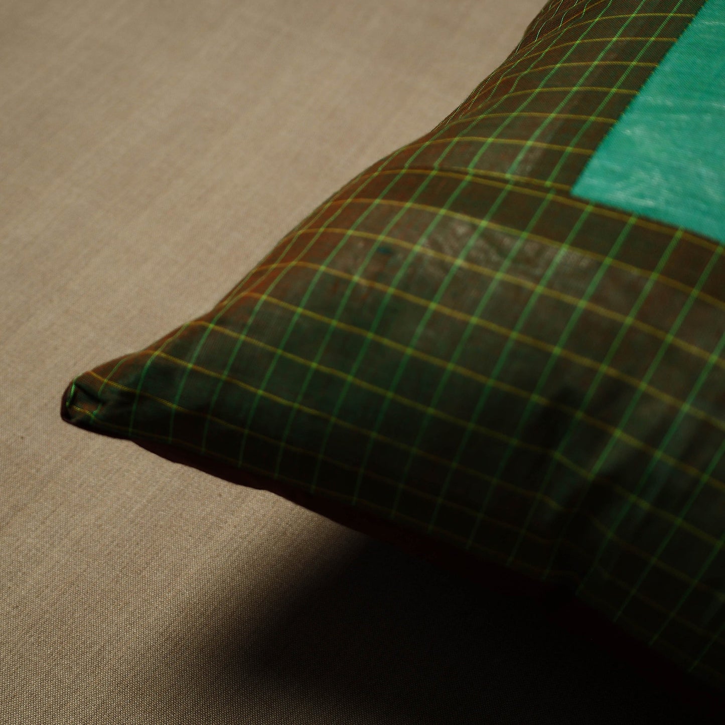 Green Patchwork Kanchipuram Cushion Covers