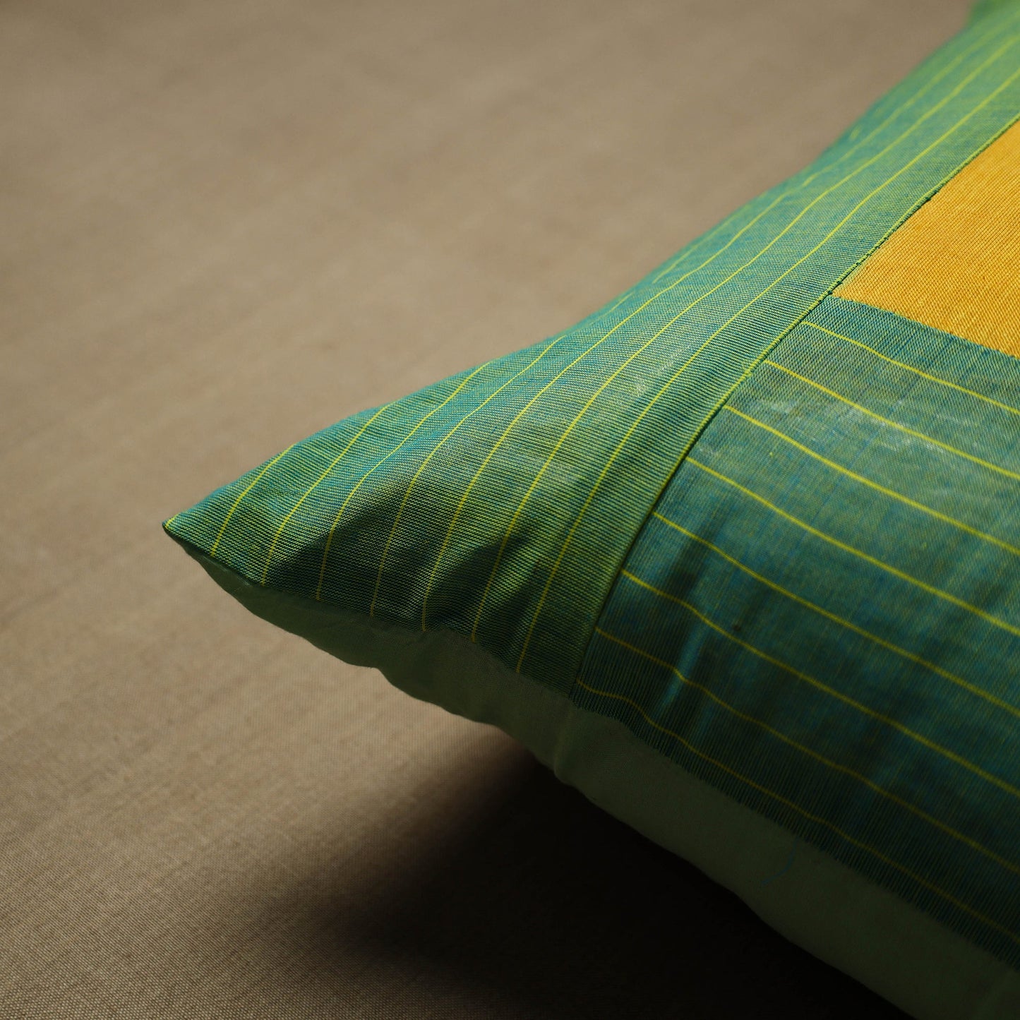 Green - patchwork cotton kanchipuram cushion cover (16 x 16