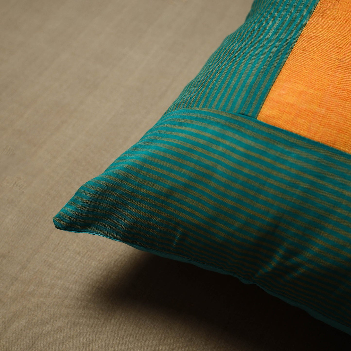 Green - patchwork cotton kanchipuram cushion cover (16 x 16