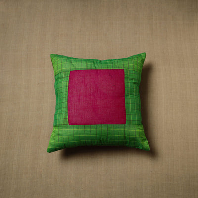 Green - patchwork cotton kanchipuram cushion cover (16 x 16