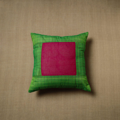 Green - patchwork cotton kanchipuram cushion cover (16 x 16