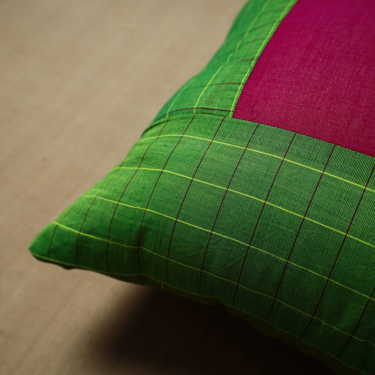 Green - patchwork cotton kanchipuram cushion cover (16 x 16