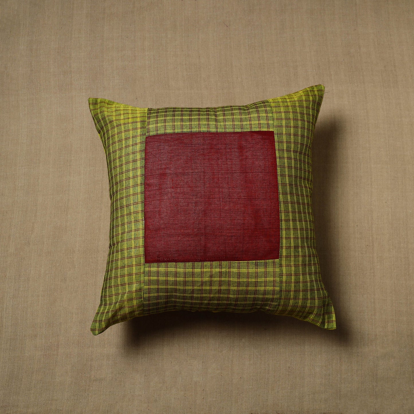 Green - patchwork cotton kanchipuram cushion cover (16 x 16